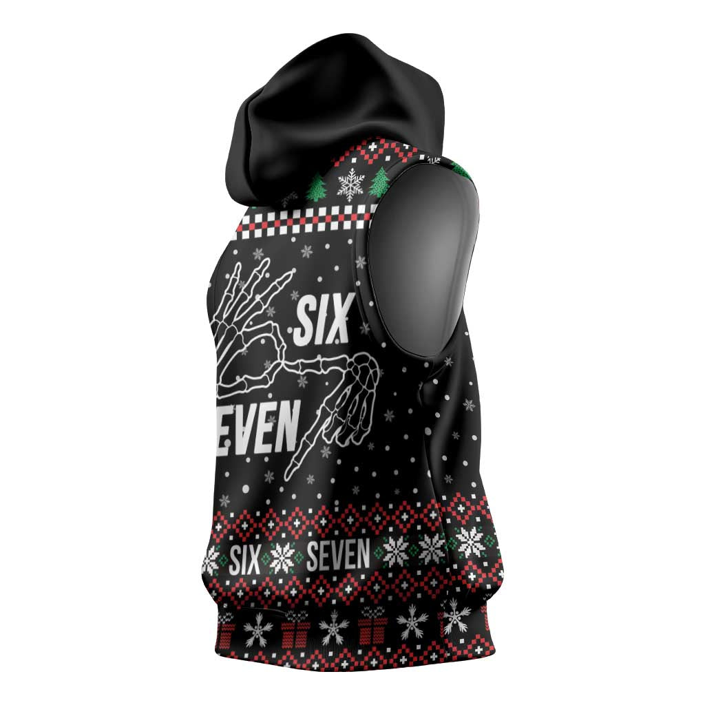 Six Seven Skeleton Hand Christmas Sleeveless Hoodie Meme Gen Alpha Slang - Wonder Print Shop