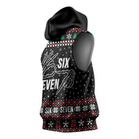 Six Seven Skeleton Hand Christmas Sleeveless Hoodie Meme Gen Alpha Slang - Wonder Print Shop