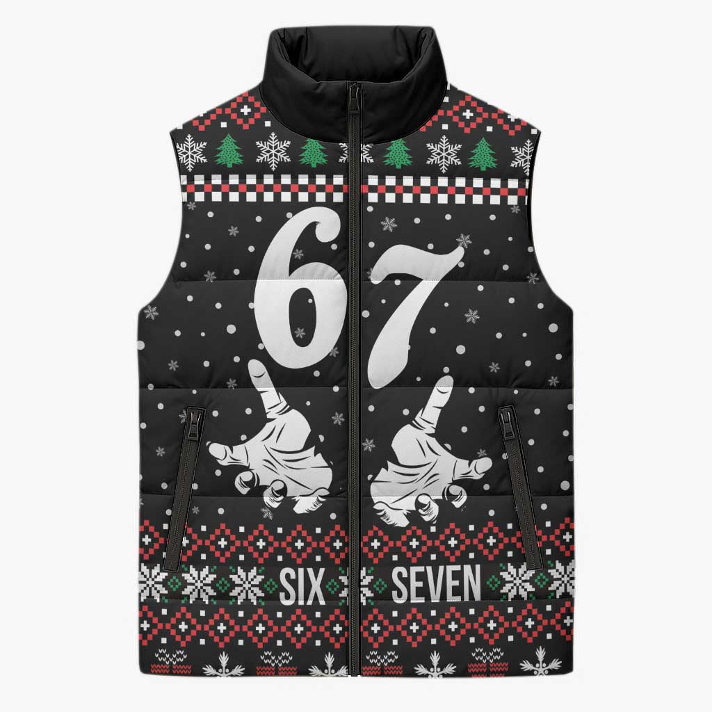 Six Seven Skeleton Hand Christmas Sleeveless Puffer Jacket Meme Gen Alpha Slang - Wonder Print Shop