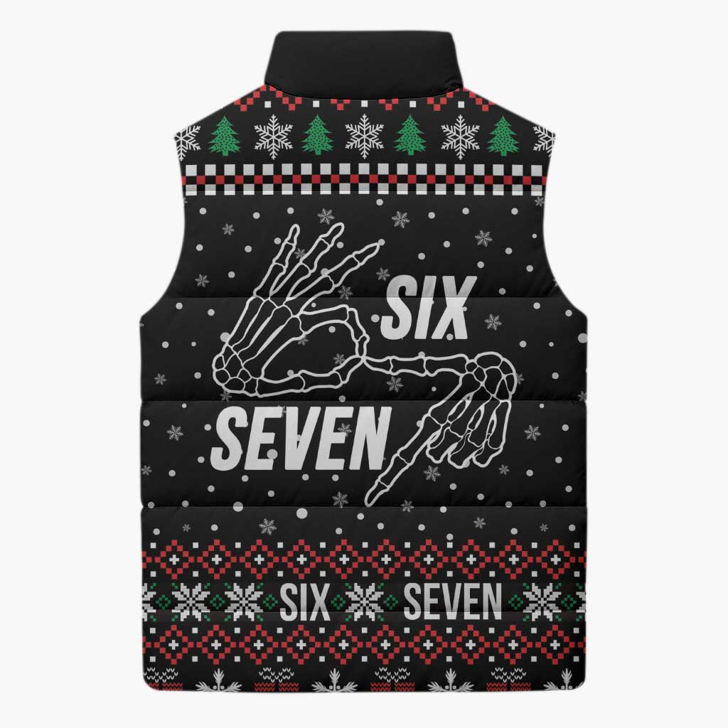 Six Seven Skeleton Hand Christmas Sleeveless Puffer Jacket Meme Gen Alpha Slang - Wonder Print Shop