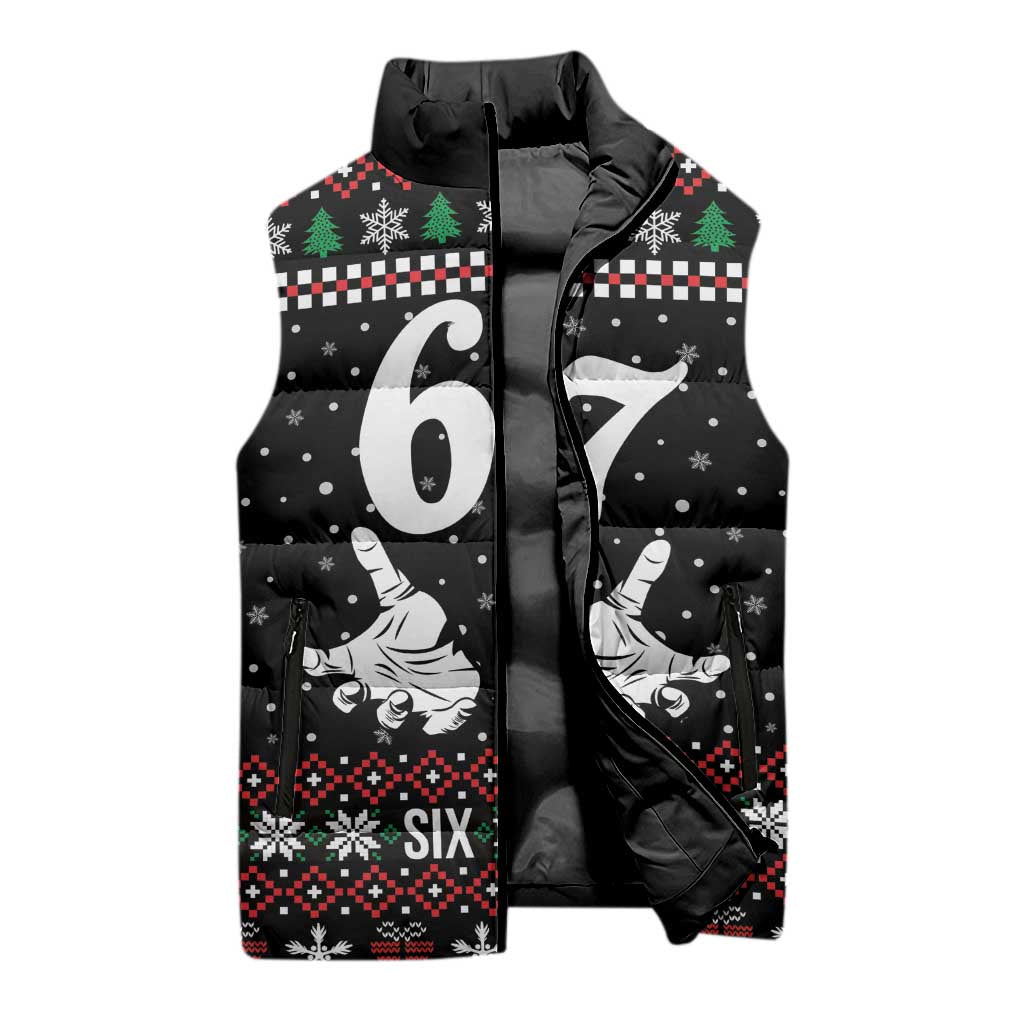 Six Seven Skeleton Hand Christmas Sleeveless Puffer Jacket Meme Gen Alpha Slang - Wonder Print Shop