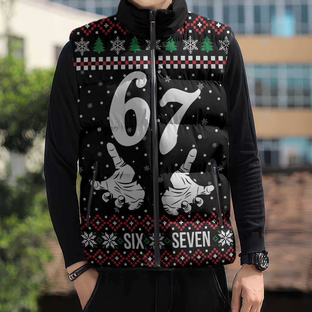Six Seven Skeleton Hand Christmas Sleeveless Puffer Jacket Meme Gen Alpha Slang - Wonder Print Shop