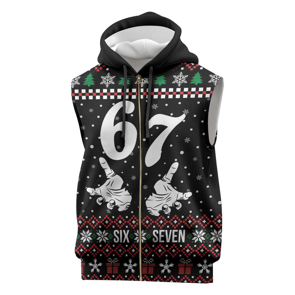Six Seven Skeleton Hand Christmas Sleeveless Zip Hoodie Meme Gen Alpha Slang - Wonder Print Shop