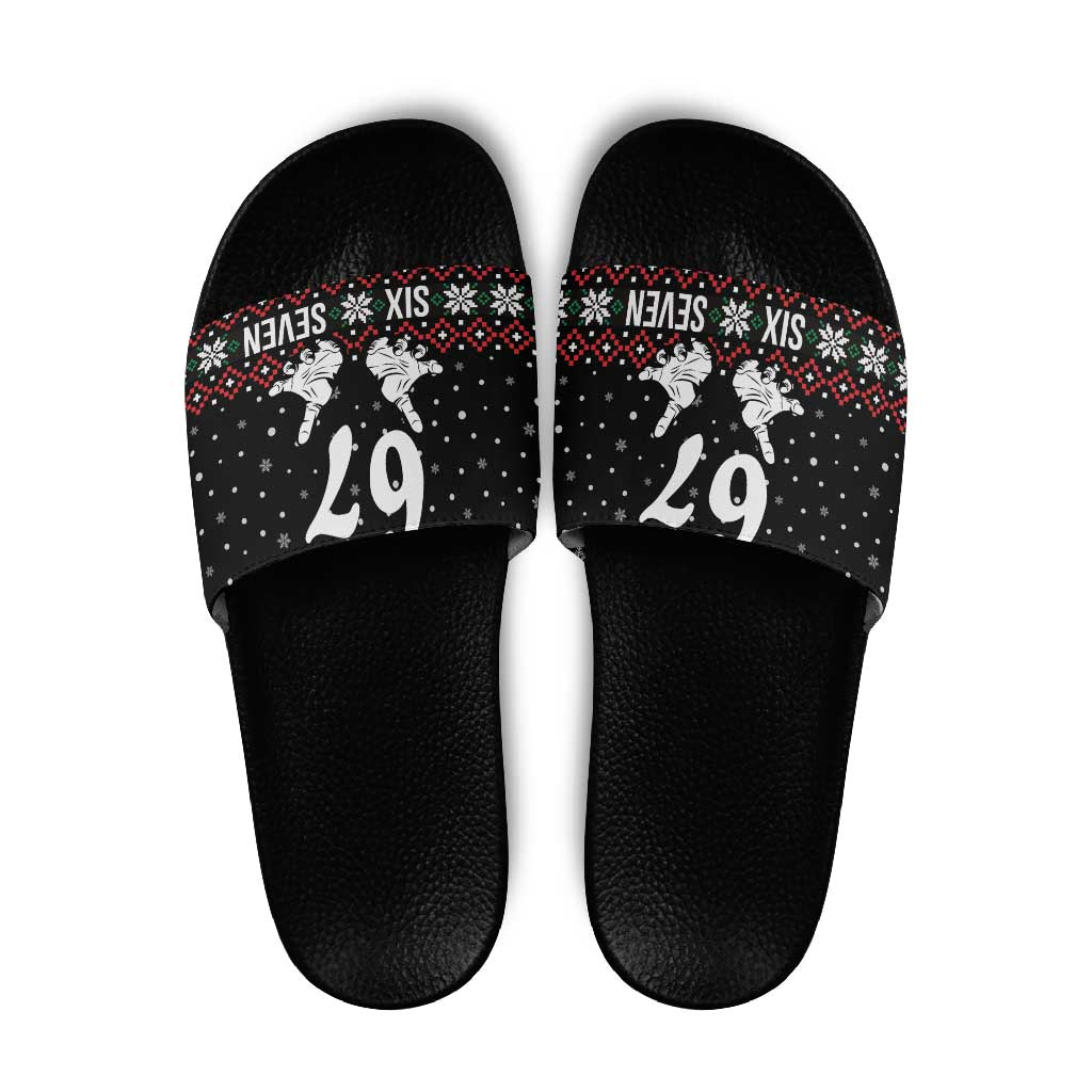 Six Seven Skeleton Hand Christmas Slide Sandals Meme Gen Alpha Slang - Wonder Print Shop