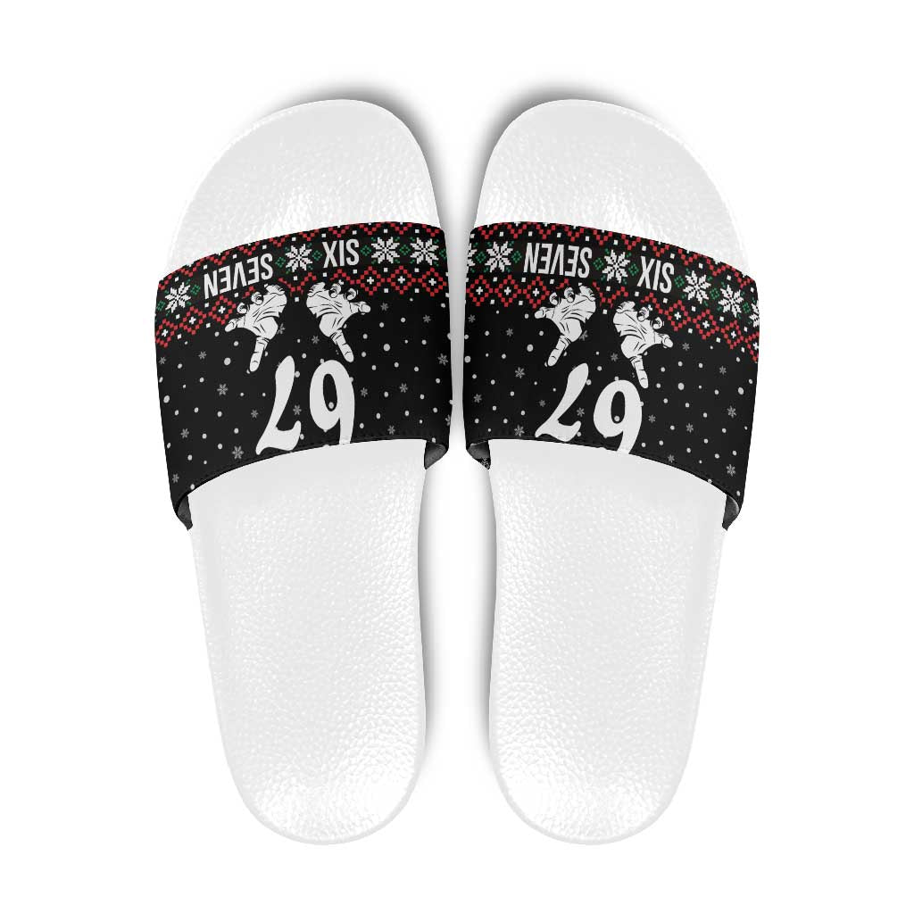 Six Seven Skeleton Hand Christmas Slide Sandals Meme Gen Alpha Slang - Wonder Print Shop