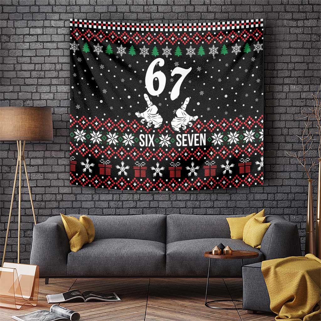 Six Seven Skeleton Hand Christmas Tapestry Meme Gen Alpha Slang - Wonder Print Shop