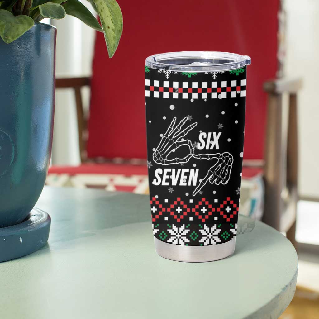Six Seven Skeleton Hand Christmas Tumbler Cup Meme Gen Alpha Slang - Wonder Print Shop