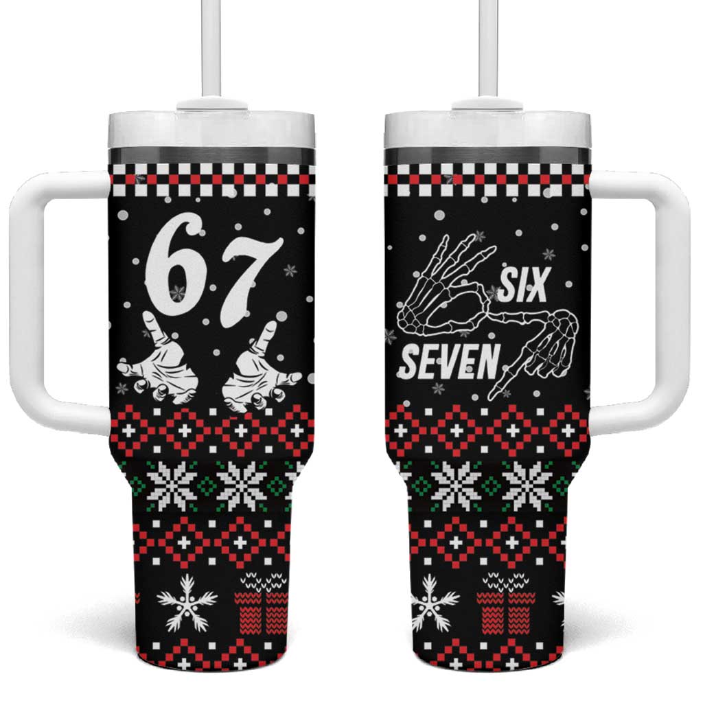 Six Seven Skeleton Hand Christmas Tumbler With Handle Meme Gen Alpha Slang - Wonder Print Shop