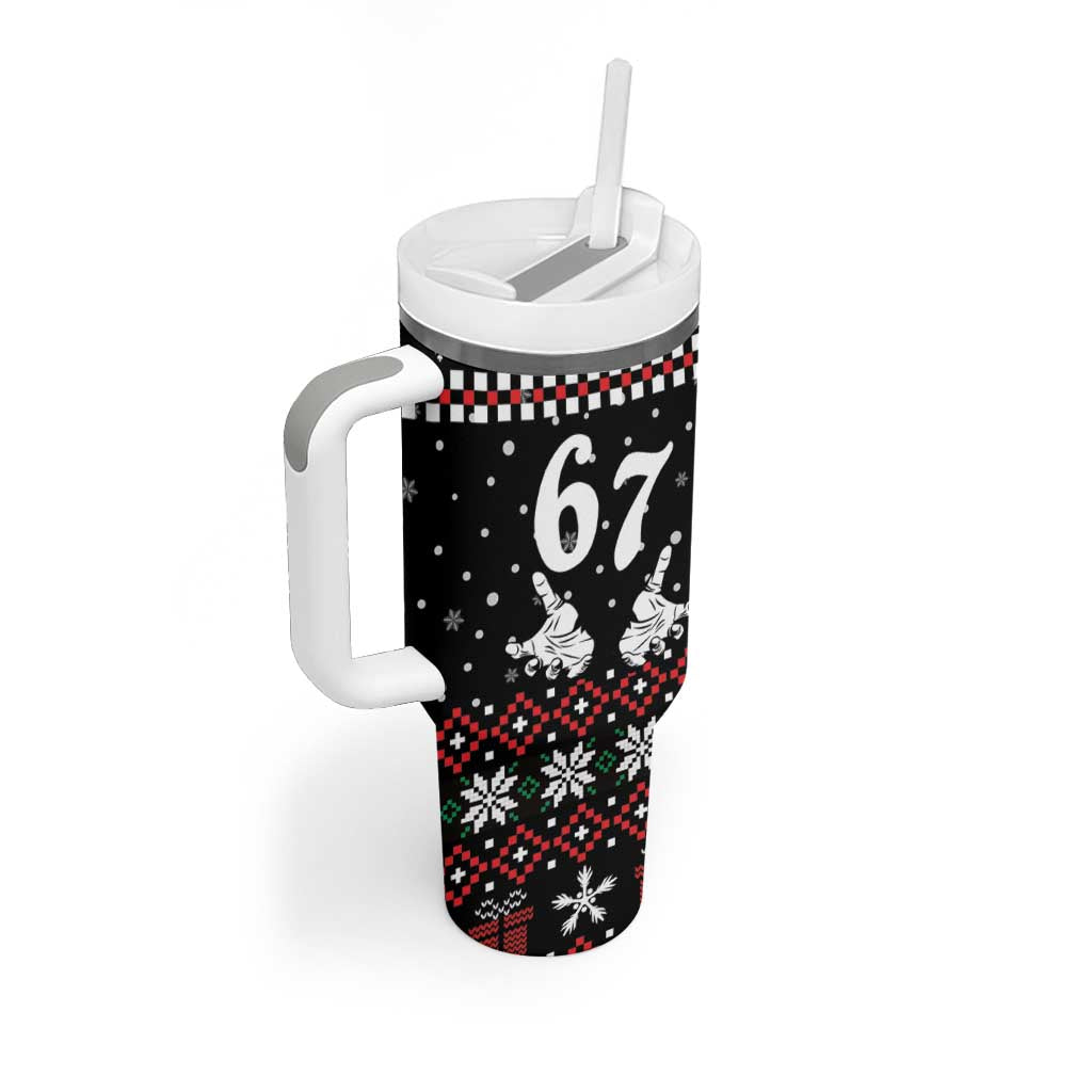 Six Seven Skeleton Hand Christmas Tumbler With Handle Meme Gen Alpha Slang - Wonder Print Shop