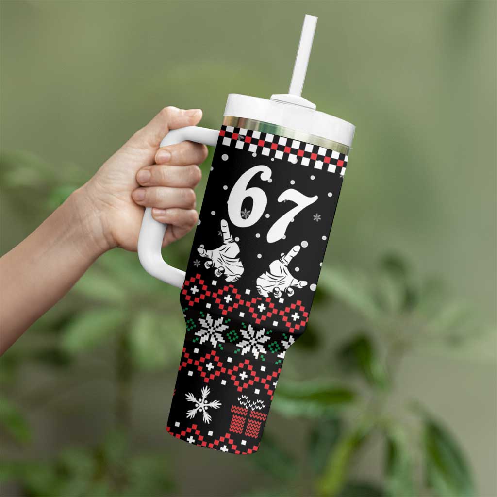 Six Seven Skeleton Hand Christmas Tumbler With Handle Meme Gen Alpha Slang - Wonder Print Shop