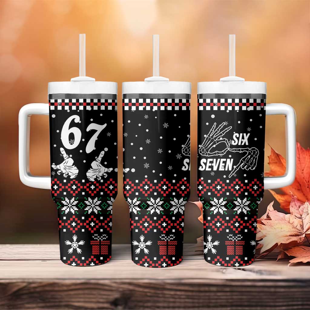 Six Seven Skeleton Hand Christmas Tumbler With Handle Meme Gen Alpha Slang - Wonder Print Shop