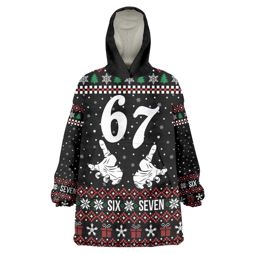 Six Seven Skeleton Hand Christmas Wearable Blanket Hoodie Meme Gen Alpha Slang - Wonder Print Shop