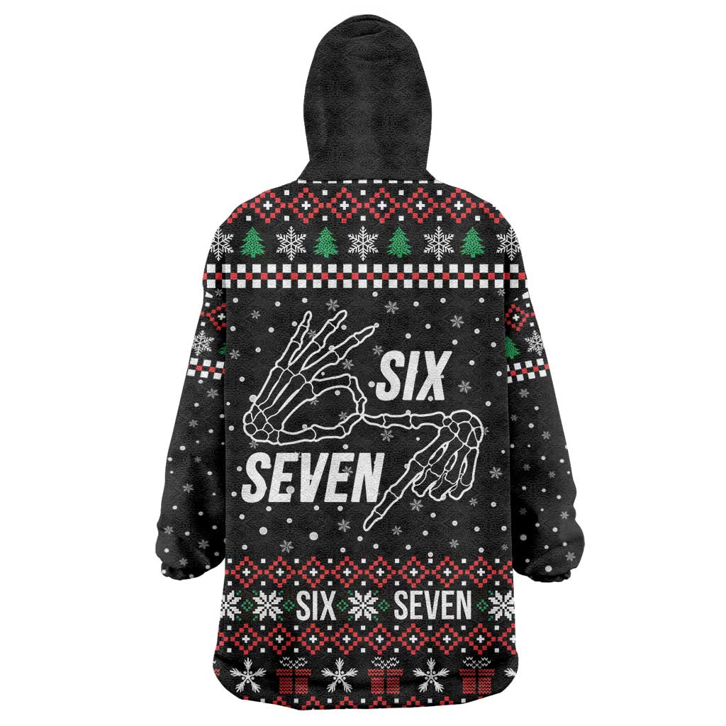 Six Seven Skeleton Hand Christmas Wearable Blanket Hoodie Meme Gen Alpha Slang - Wonder Print Shop