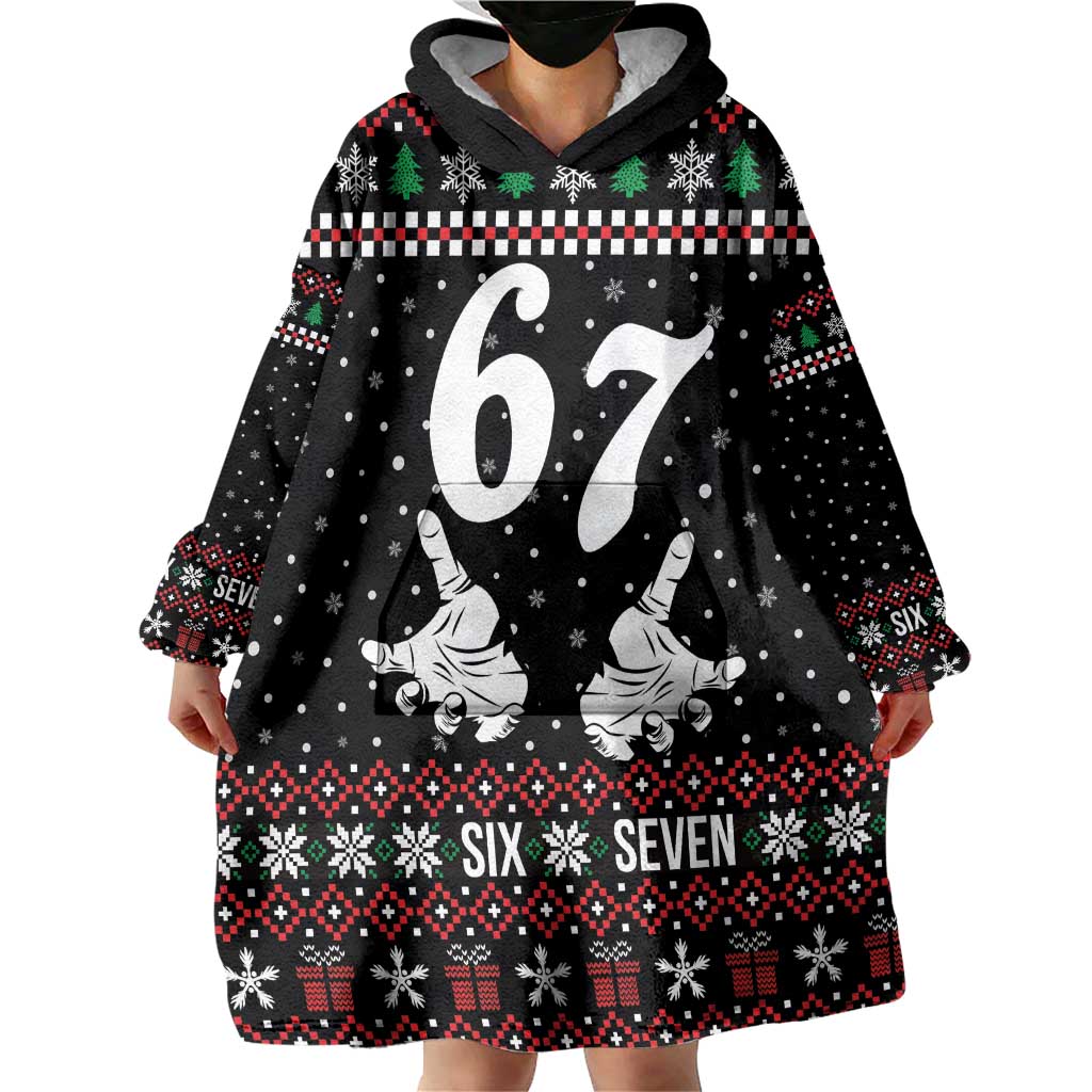 Six Seven Skeleton Hand Christmas Wearable Blanket Hoodie Meme Gen Alpha Slang - Wonder Print Shop