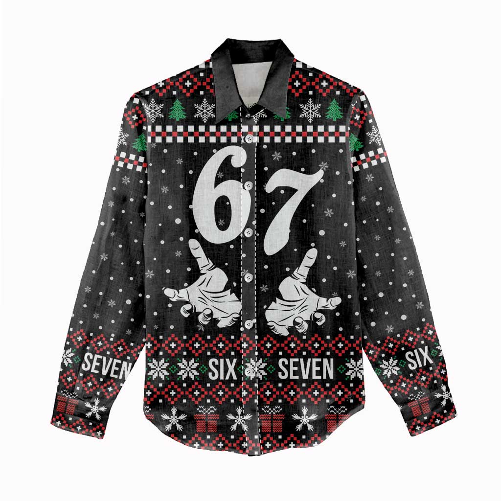 Six Seven Skeleton Hand Christmas Women Casual Shirt Meme Gen Alpha Slang - Wonder Print Shop
