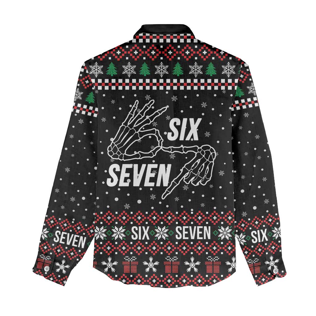 Six Seven Skeleton Hand Christmas Women Casual Shirt Meme Gen Alpha Slang - Wonder Print Shop