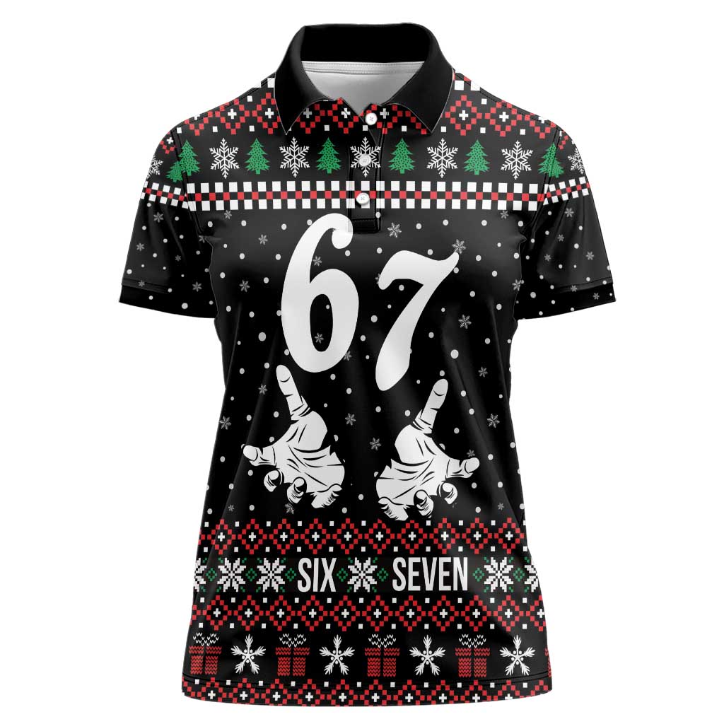 Six Seven Skeleton Hand Christmas Women Polo Shirt Meme Gen Alpha Slang - Wonder Print Shop