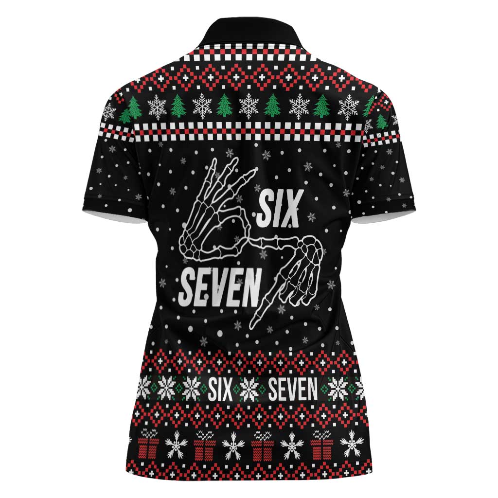 Six Seven Skeleton Hand Christmas Women Polo Shirt Meme Gen Alpha Slang - Wonder Print Shop
