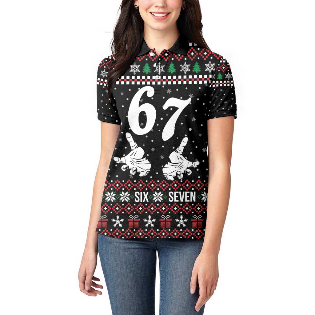 Six Seven Skeleton Hand Christmas Women Polo Shirt Meme Gen Alpha Slang - Wonder Print Shop
