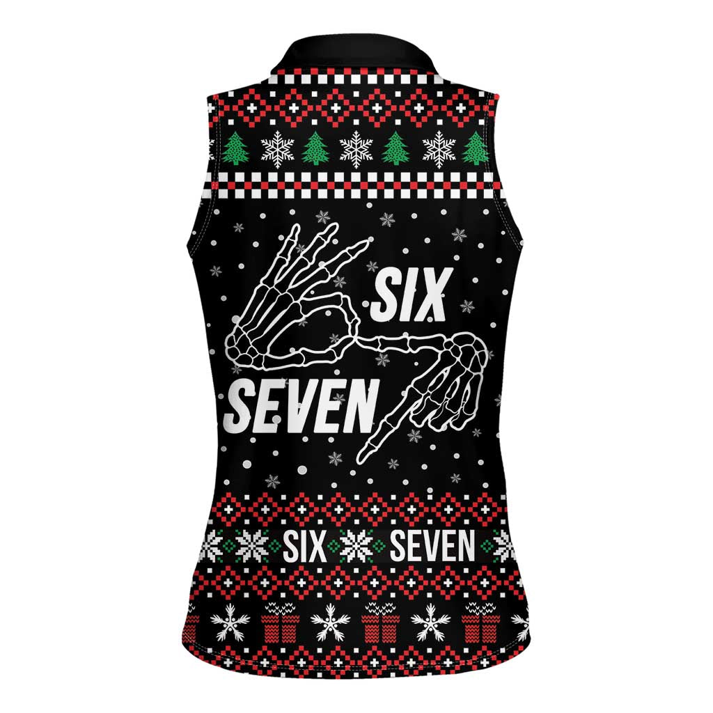 Six Seven Skeleton Hand Christmas Women Sleeveless Polo Shirt Meme Gen Alpha Slang - Wonder Print Shop