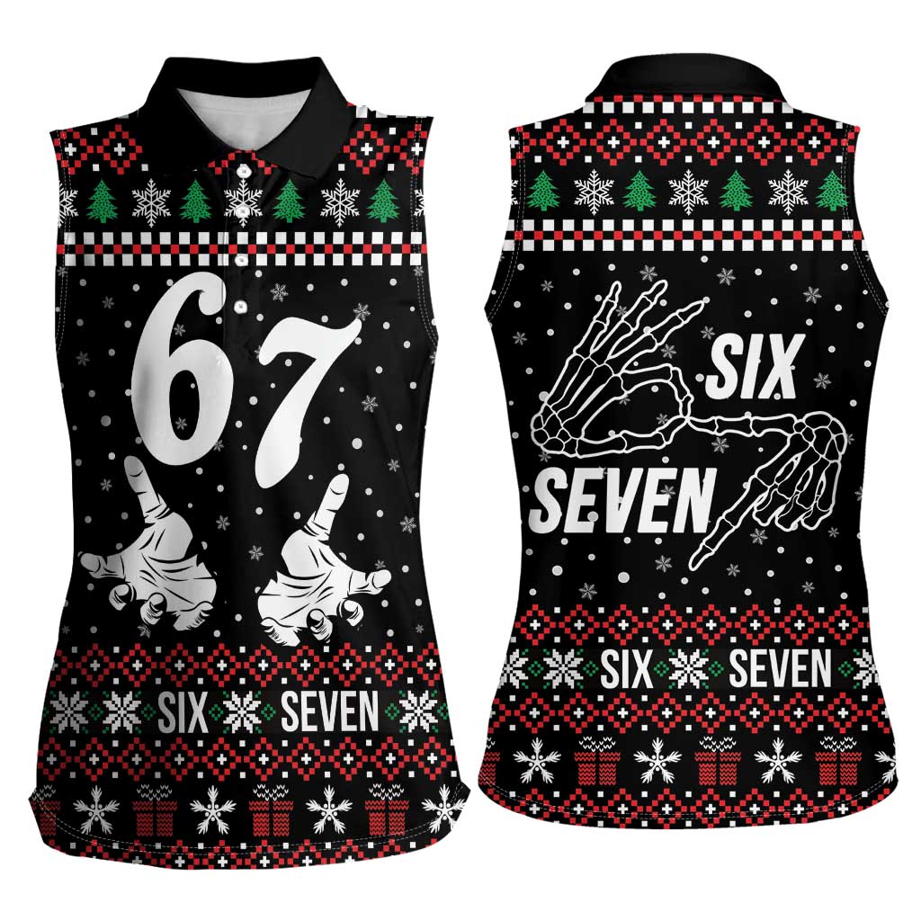 Six Seven Skeleton Hand Christmas Women Sleeveless Polo Shirt Meme Gen Alpha Slang - Wonder Print Shop