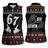 Six Seven Skeleton Hand Christmas Women Sleeveless Polo Shirt Meme Gen Alpha Slang - Wonder Print Shop