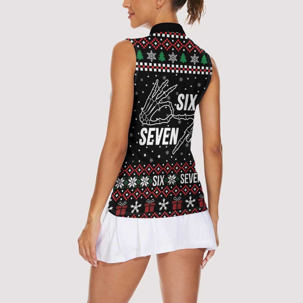 Six Seven Skeleton Hand Christmas Women Sleeveless Polo Shirt Meme Gen Alpha Slang - Wonder Print Shop