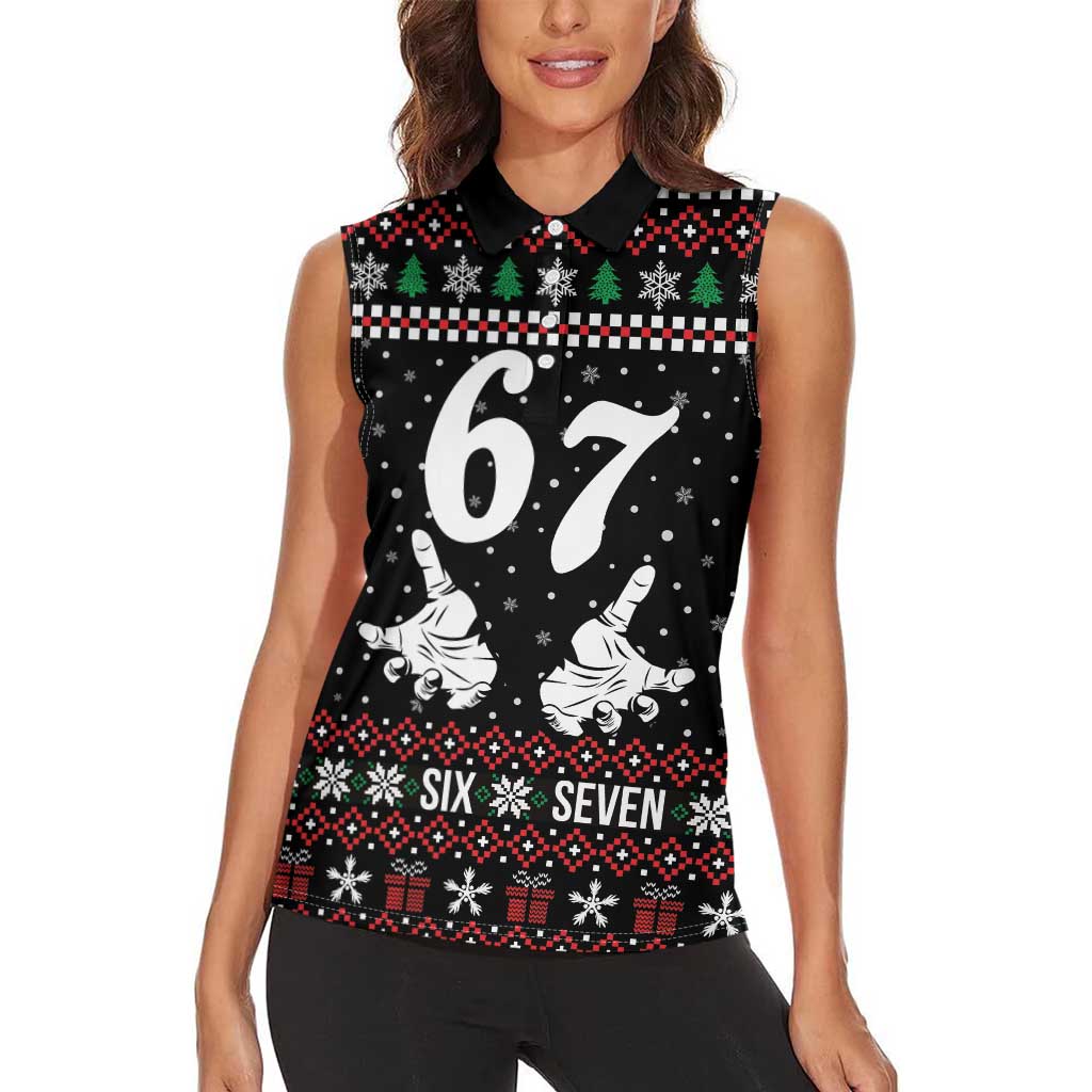 Six Seven Skeleton Hand Christmas Women Sleeveless Polo Shirt Meme Gen Alpha Slang - Wonder Print Shop