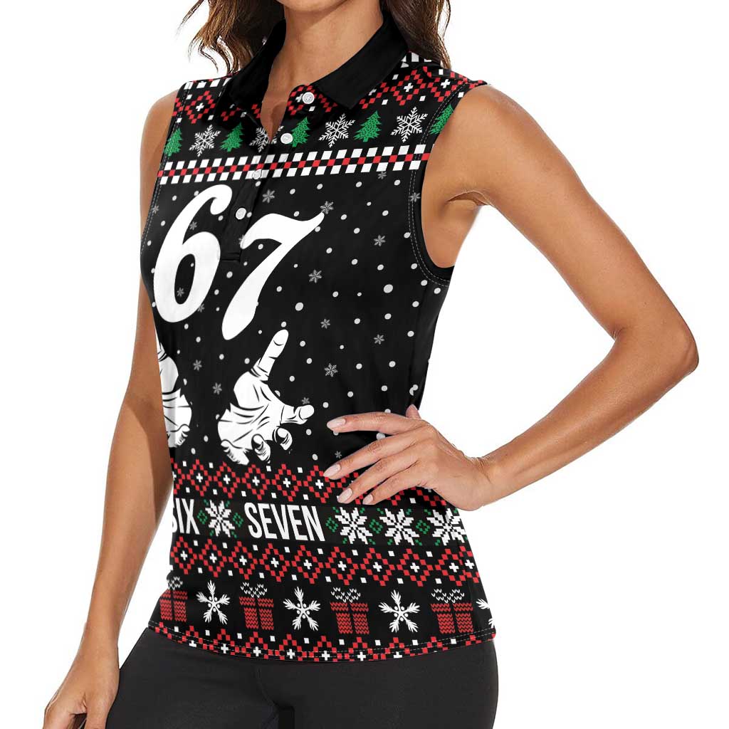 Six Seven Skeleton Hand Christmas Women Sleeveless Polo Shirt Meme Gen Alpha Slang - Wonder Print Shop