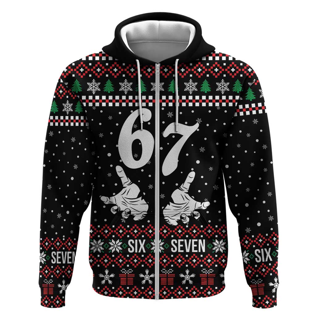 Six Seven Skeleton Hand Christmas Zip Hoodie Meme Gen Alpha Slang - Wonder Print Shop