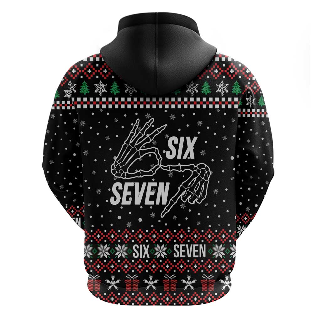 Six Seven Skeleton Hand Christmas Zip Hoodie Meme Gen Alpha Slang - Wonder Print Shop