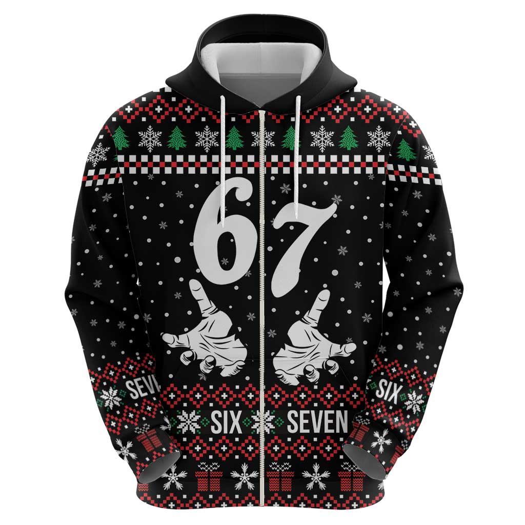 Six Seven Skeleton Hand Christmas Zip Hoodie Meme Gen Alpha Slang - Wonder Print Shop