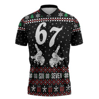 Six Seven Skeleton Hand Christmas Zipper Polo Shirt Meme Gen Alpha Slang - Wonder Print Shop