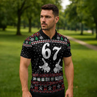 Six Seven Skeleton Hand Christmas Zipper Polo Shirt Meme Gen Alpha Slang - Wonder Print Shop