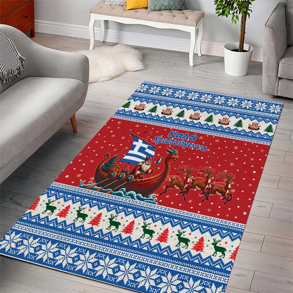 Greece Viking Santa Christmas Area Rug Funny Reindeer Norse Xmas - Wonder Print Shop