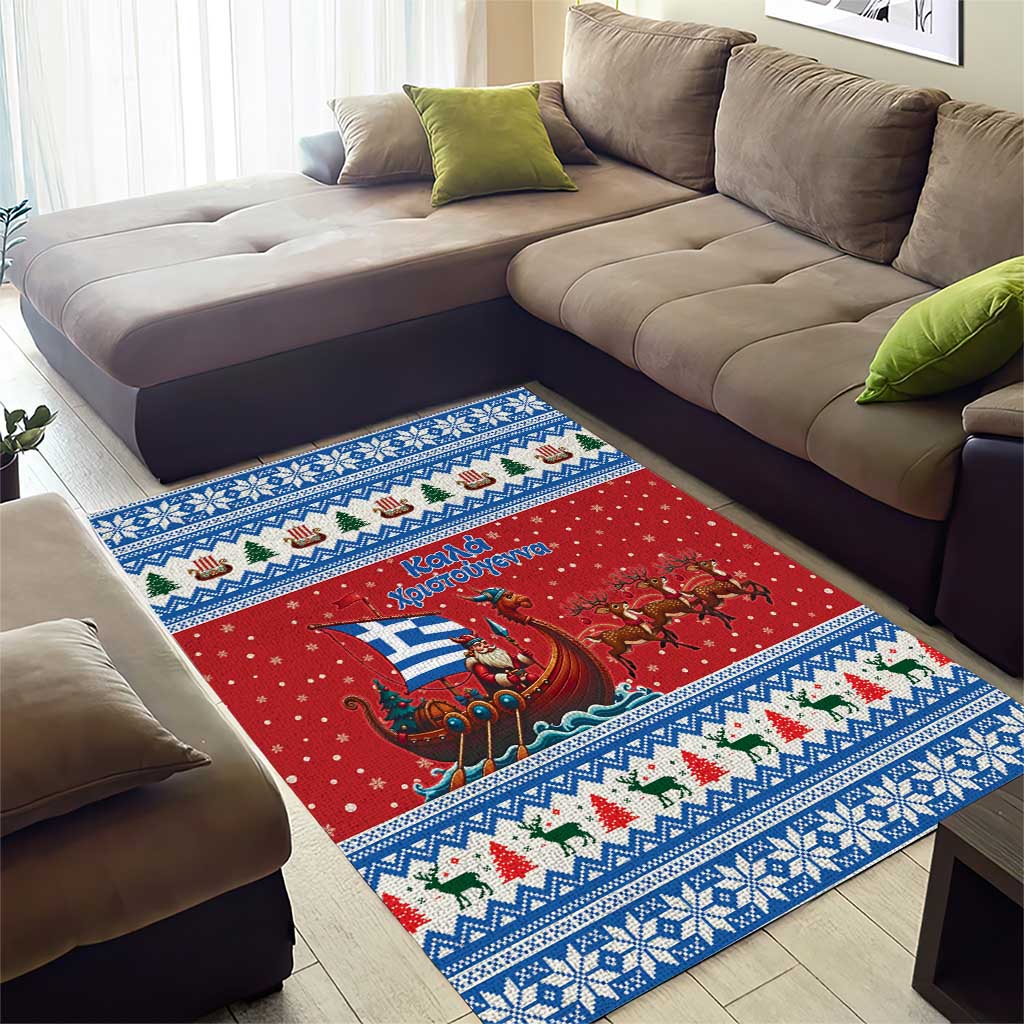 Greece Viking Santa Christmas Area Rug Funny Reindeer Norse Xmas - Wonder Print Shop