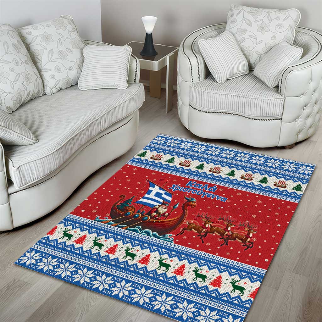 Greece Viking Santa Christmas Area Rug Funny Reindeer Norse Xmas - Wonder Print Shop