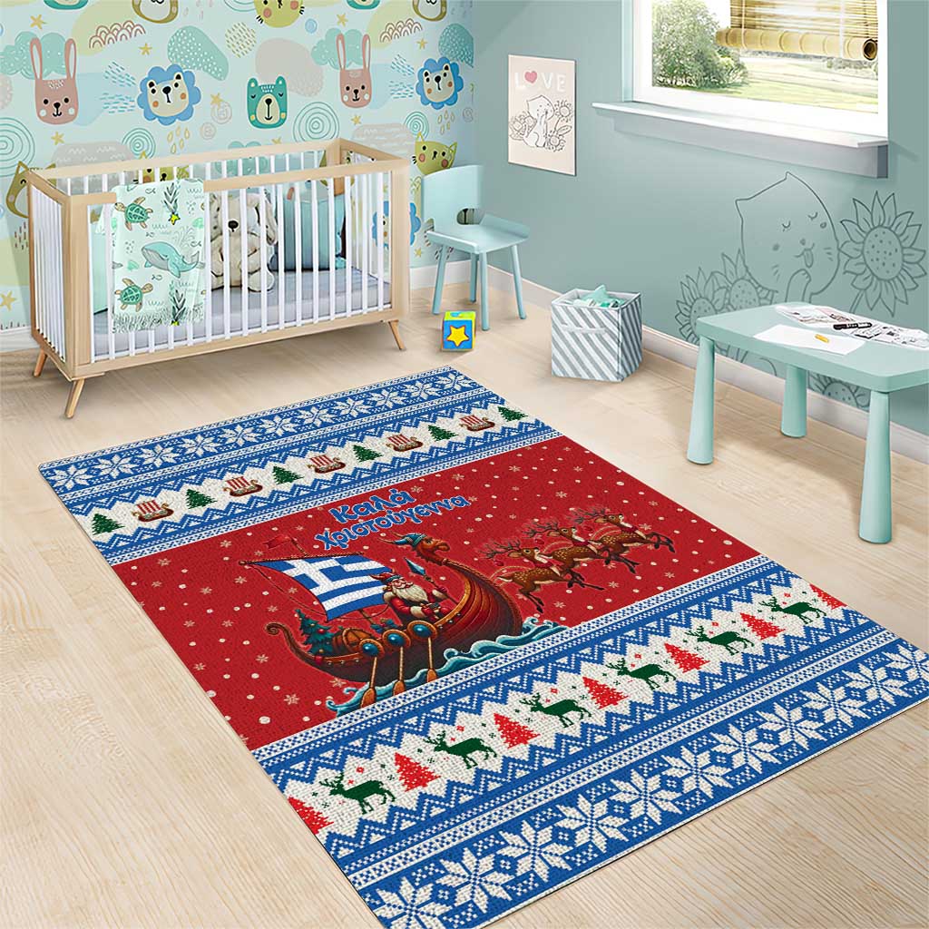 Greece Viking Santa Christmas Area Rug Funny Reindeer Norse Xmas - Wonder Print Shop