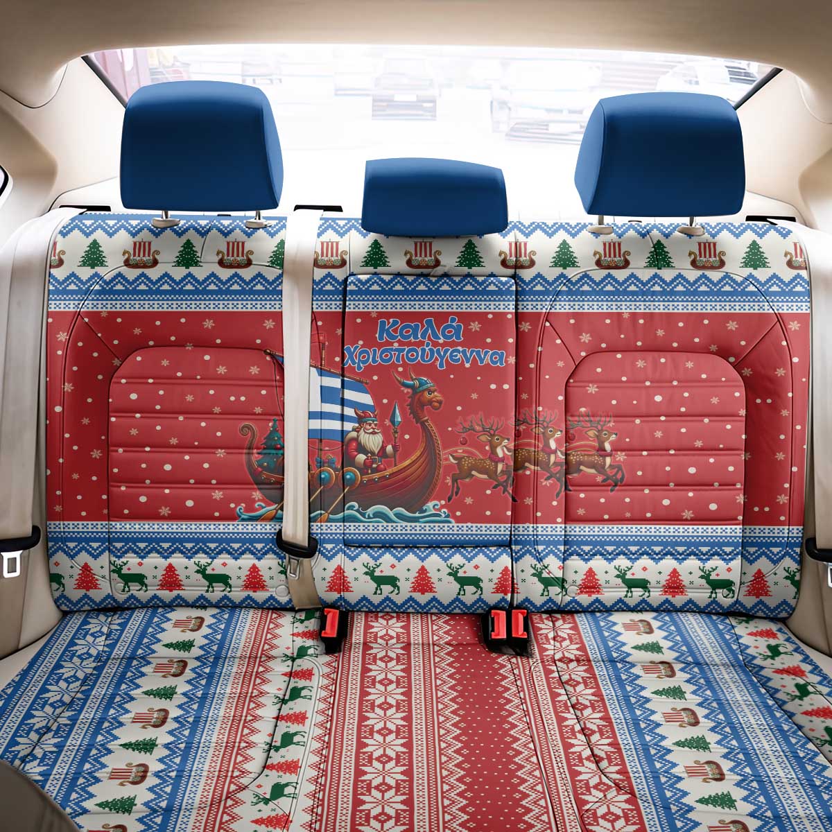 Greece Viking Santa Christmas Back Car Seat Cover Funny Reindeer Norse Xmas - Wonder Print Shop