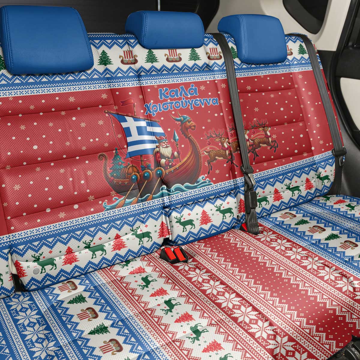 Greece Viking Santa Christmas Back Car Seat Cover Funny Reindeer Norse Xmas - Wonder Print Shop