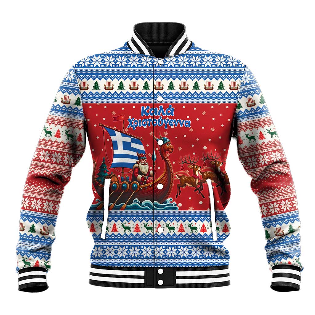 Greece Viking Santa Christmas Baseball Jacket Funny Reindeer Norse Xmas - Wonder Print Shop