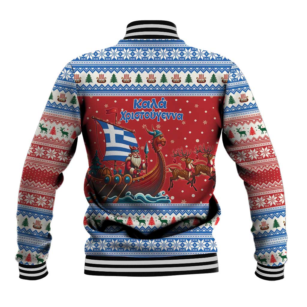 Greece Viking Santa Christmas Baseball Jacket Funny Reindeer Norse Xmas - Wonder Print Shop