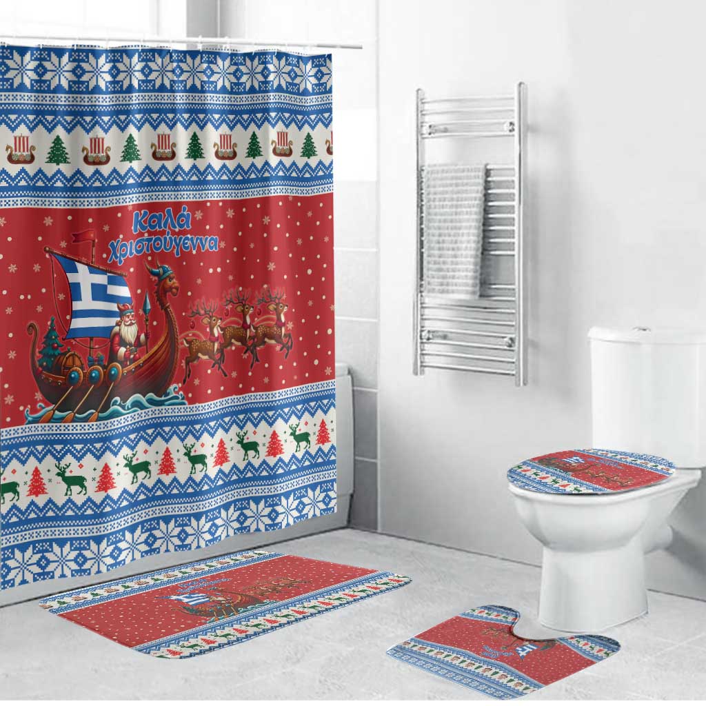Greece Viking Santa Christmas Bathroom Set Funny Reindeer Norse Xmas - Wonder Print Shop