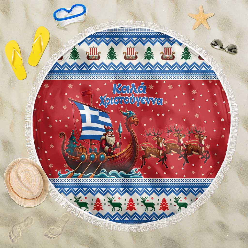 Greece Viking Santa Christmas Beach Blanket Funny Reindeer Norse Xmas - Wonder Print Shop