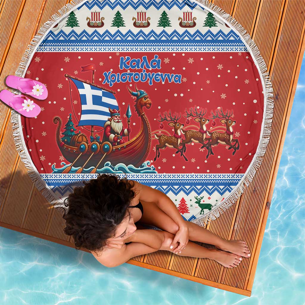 Greece Viking Santa Christmas Beach Blanket Funny Reindeer Norse Xmas - Wonder Print Shop
