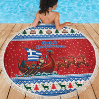 Greece Viking Santa Christmas Beach Blanket Funny Reindeer Norse Xmas - Wonder Print Shop