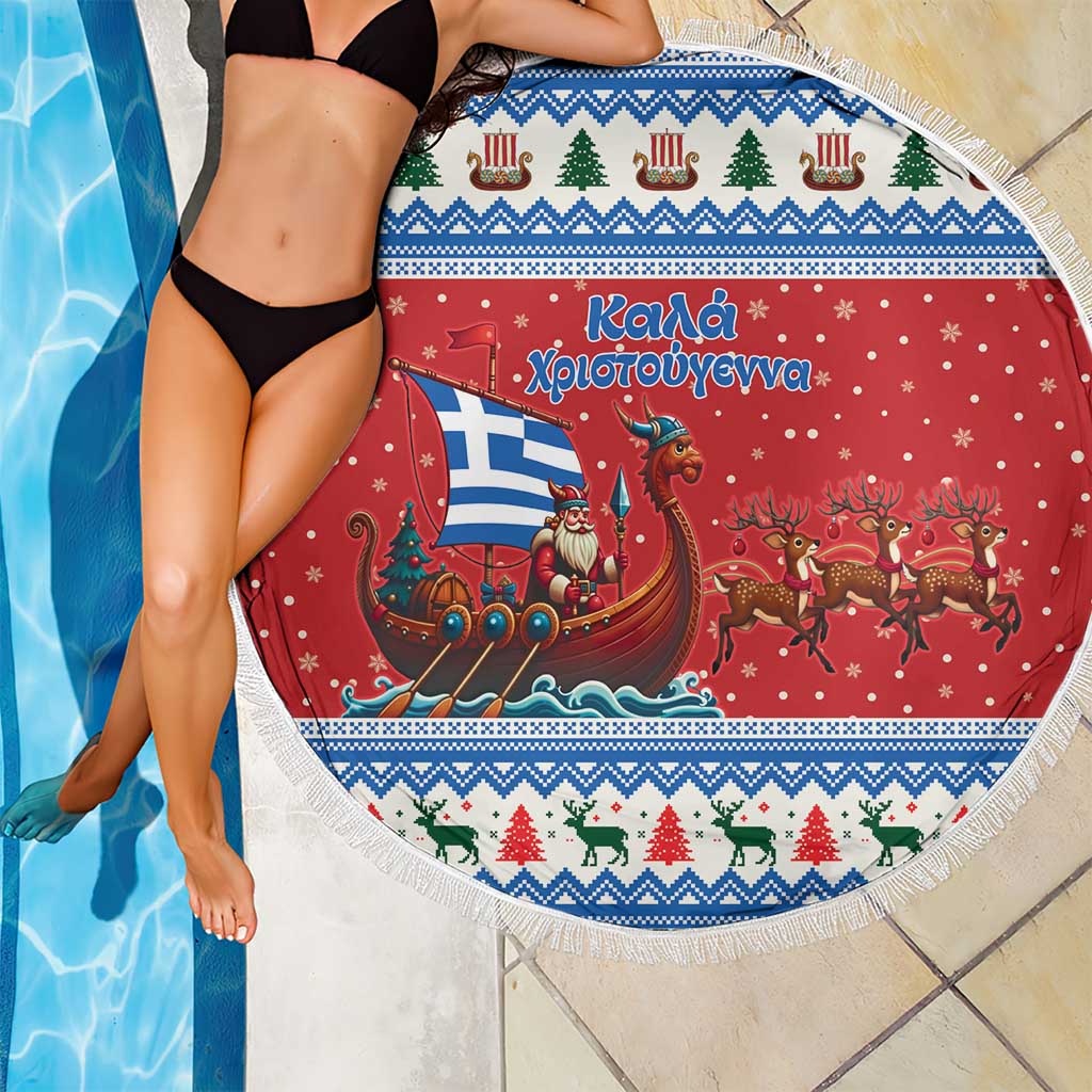 Greece Viking Santa Christmas Beach Blanket Funny Reindeer Norse Xmas - Wonder Print Shop