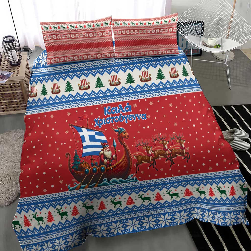 Greece Viking Santa Christmas Bedding Set Funny Reindeer Norse Xmas - Wonder Print Shop