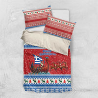 Greece Viking Santa Christmas Bedding Set Funny Reindeer Norse Xmas - Wonder Print Shop