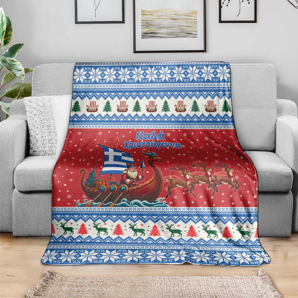 Greece Viking Santa Christmas Blanket Funny Reindeer Norse Xmas - Wonder Print Shop